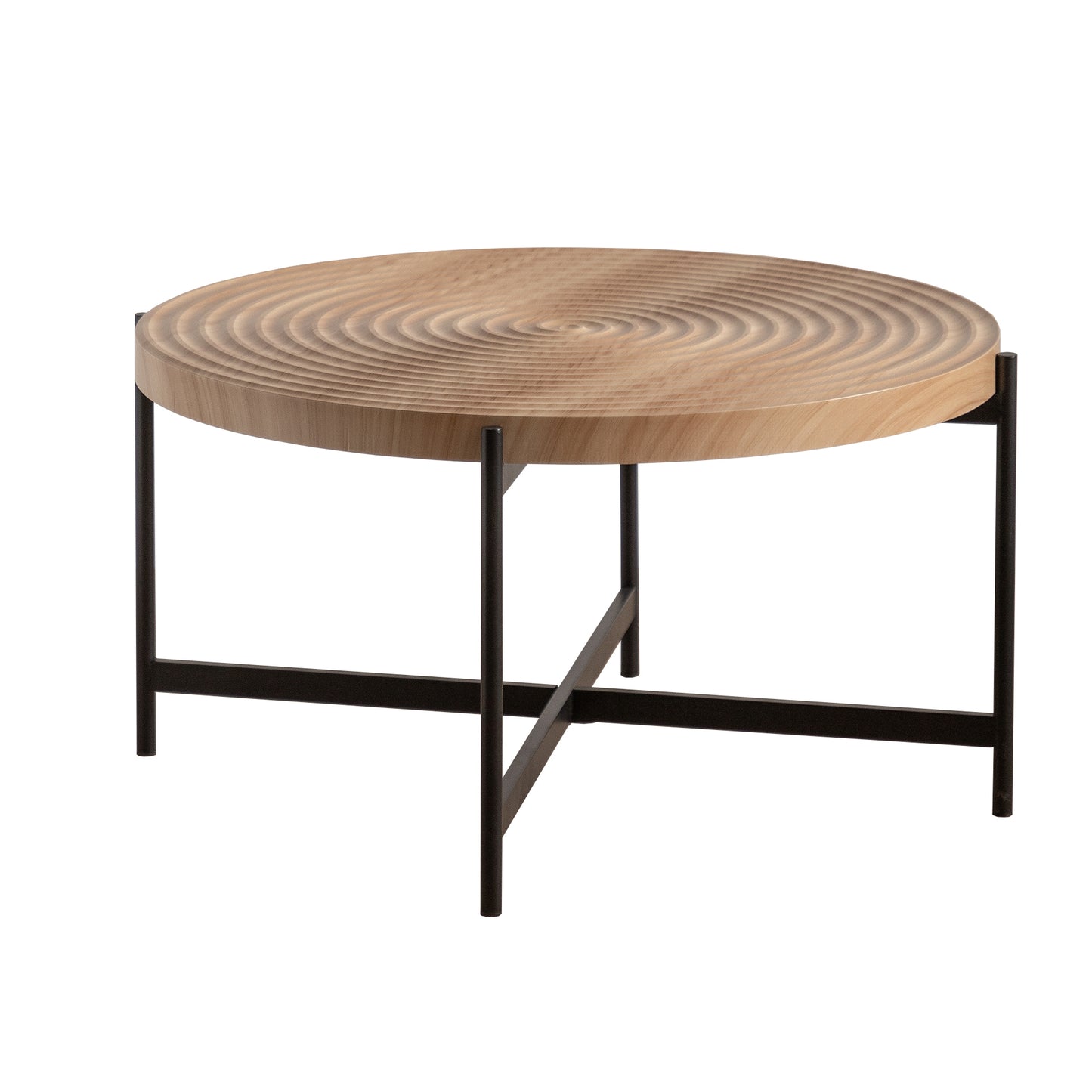 33" Modern Thread Design Round Coffee Table - MDF Table Top, Cross Legs Metal Base - Stylish, Contemporary Furniture - Available in Multiple Colors and Sizes