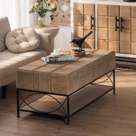 "Retro Square Coffee Table with Small Grid Splicing Design for Living, Office, and Dining Rooms - 47.64" Size"