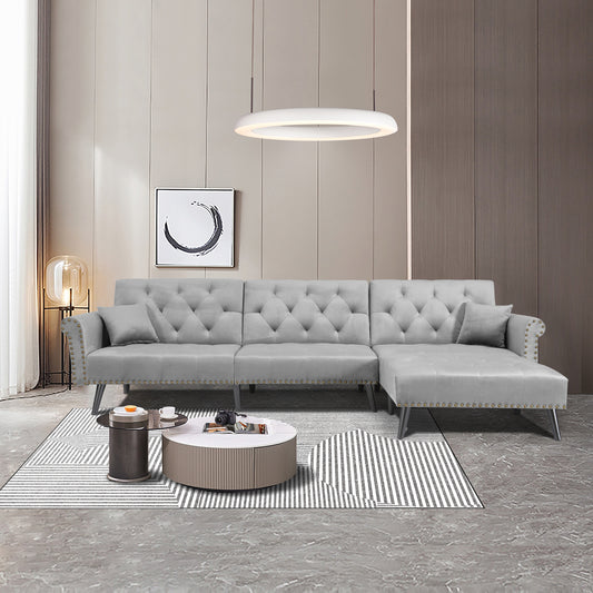 Convertible Sofa Bed Sleeper in Light Grey Velvet - Stylish and Versatile Furniture for Comfortable Sleep - Available in Multiple Sizes (W223S00002, W223S00456, W223S00708)