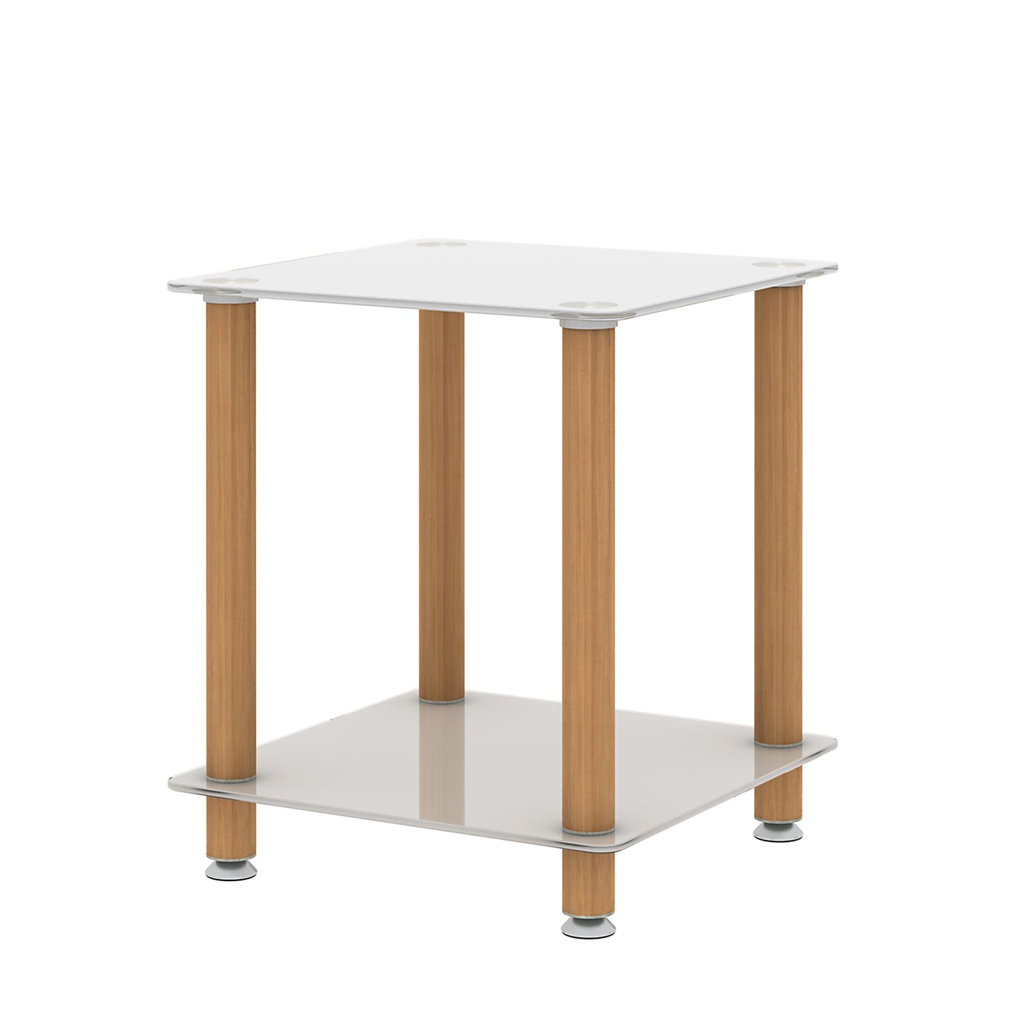 2-Piece White+Oak Side Table: Modern 2-Tier Space End Table with Storage Shelve for Sofa, Bedside or Living Room - Stylish, Sturdy Design (White+Oak, 2-Tier)