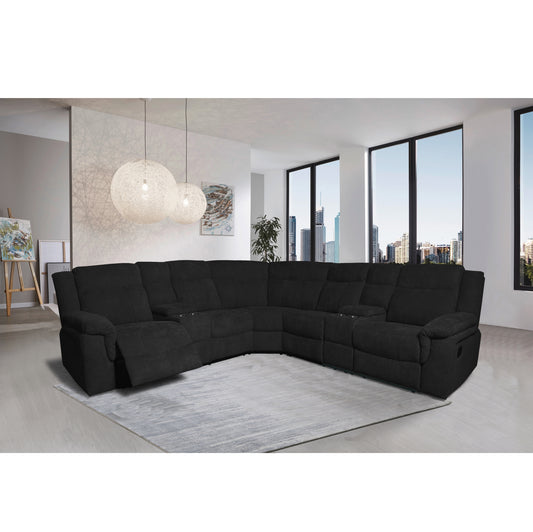 Mannual Motion Sofa: Black Fabric, Reclining, Comfortable, Compact Design