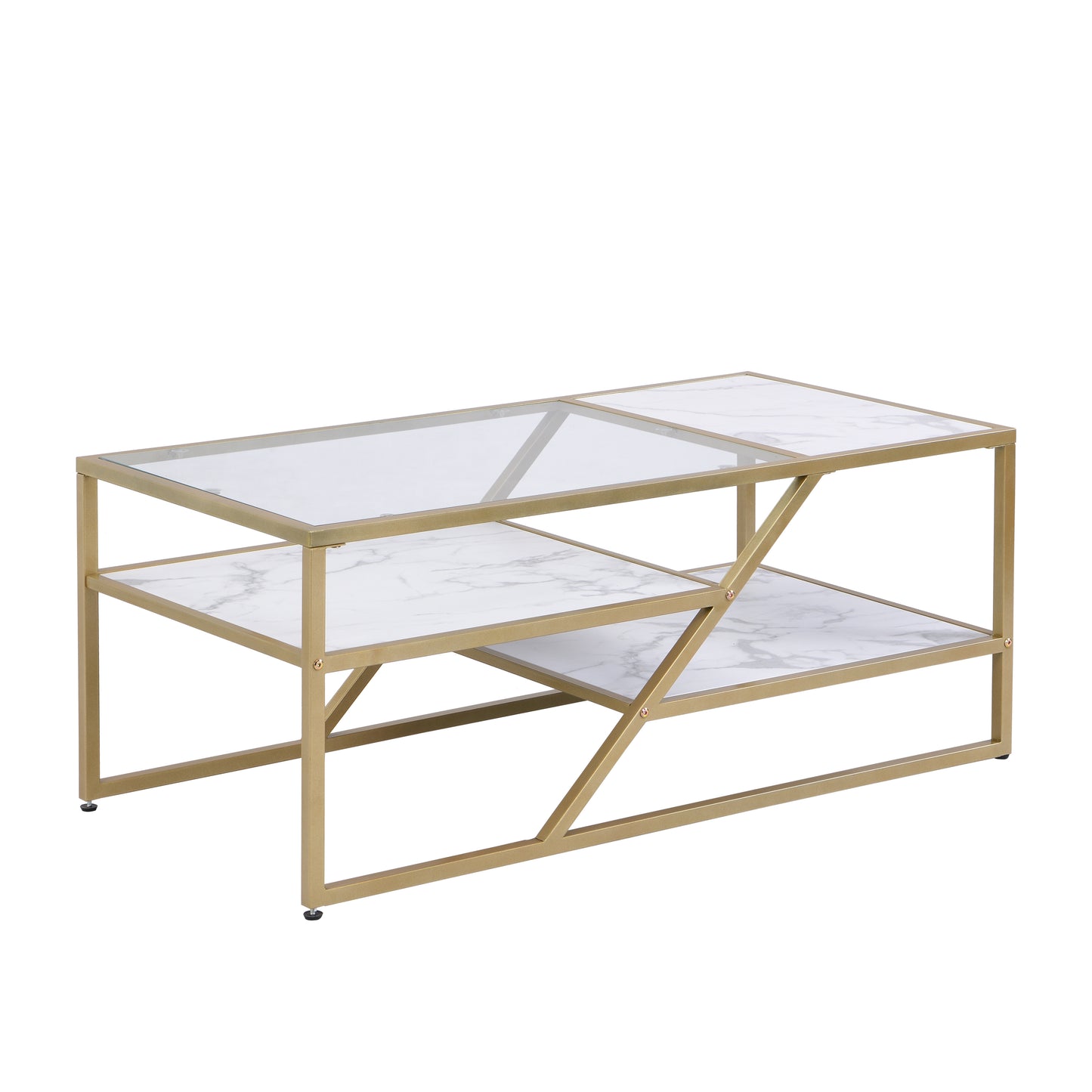 Golden Coffee Table with Storage Shelf - Tempered Glass & Metal Frame - Ideal for Living Room & Bedroom - Stylish and Functional Furniture for Home Décor - Available in Various Sizes and Colors