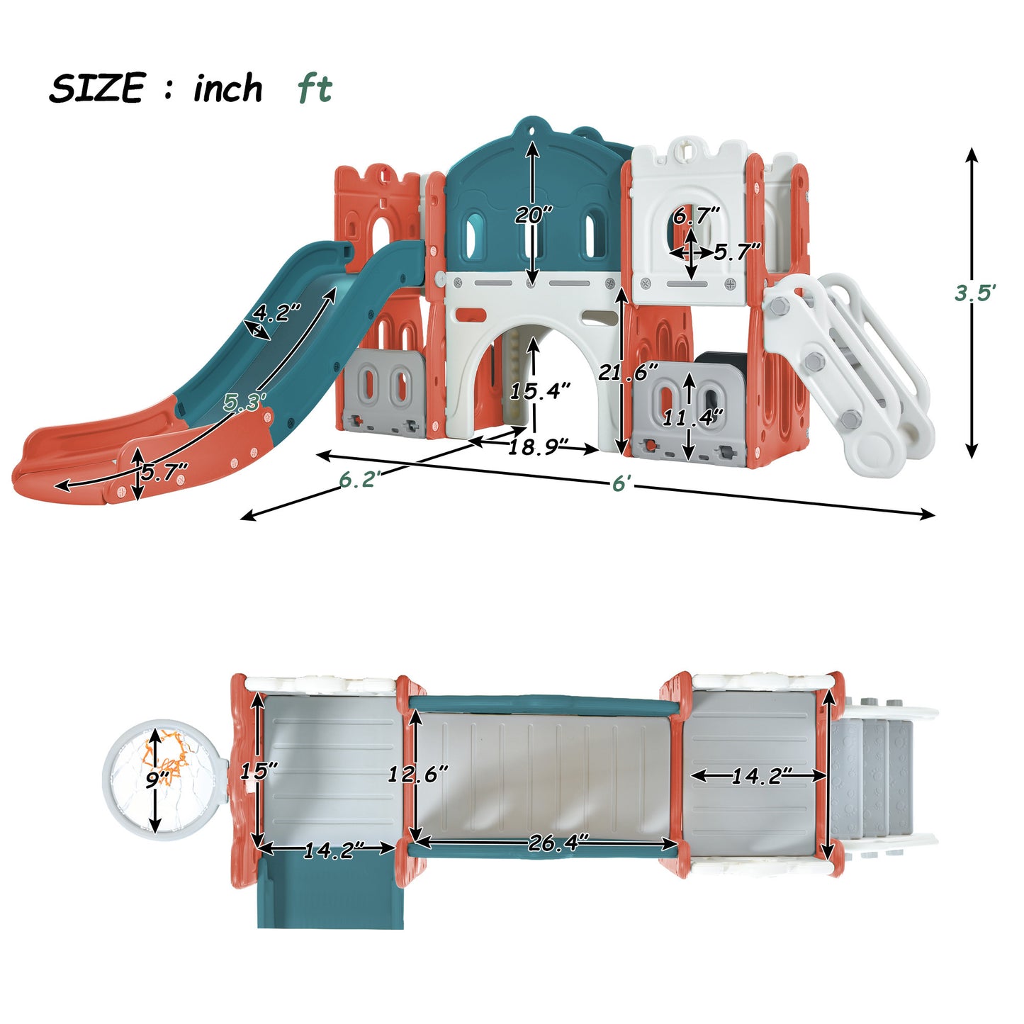 Kids Slide Playset Structure: Freestanding Castle Climber with Slide and Basketball Hoop - Toy Storage Organizer for Toddlers - Indoor/Outdoor Kids Climbers Playhouse for Playground Activity - Color & Size Options Available