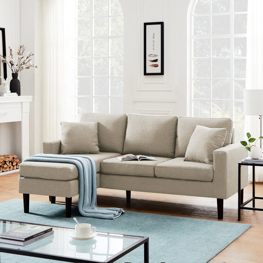 72" Sectional Sofa Left Hand Facing with 2 Pillows, Beige Fabric: Comfortable and Stylish Addition to Any Living Space