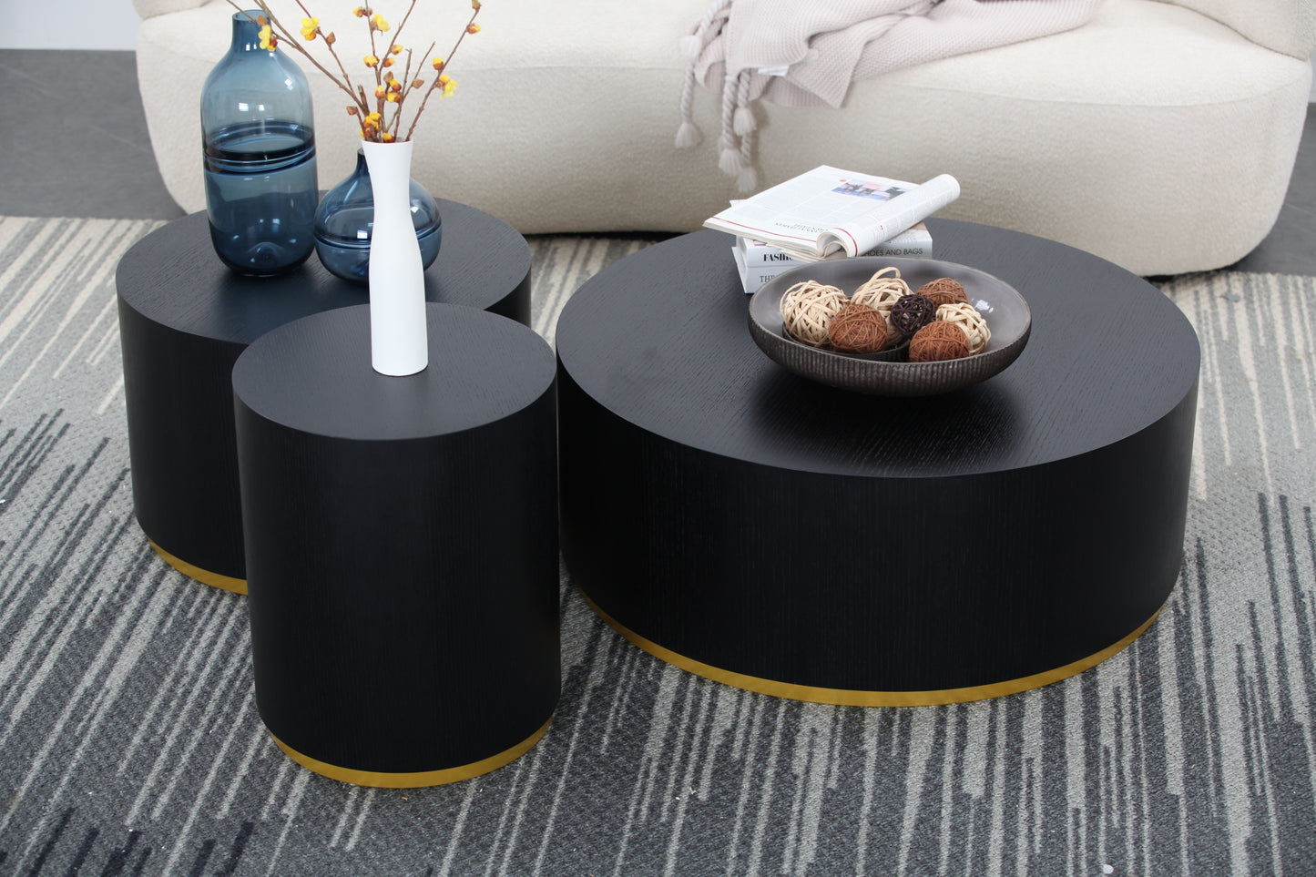 Set of 3 Round Coffee Table Side Tables for Living Room, Fully Assembled - Ideal for End Use - Classic Design - Multiple Colors and Sizes Available