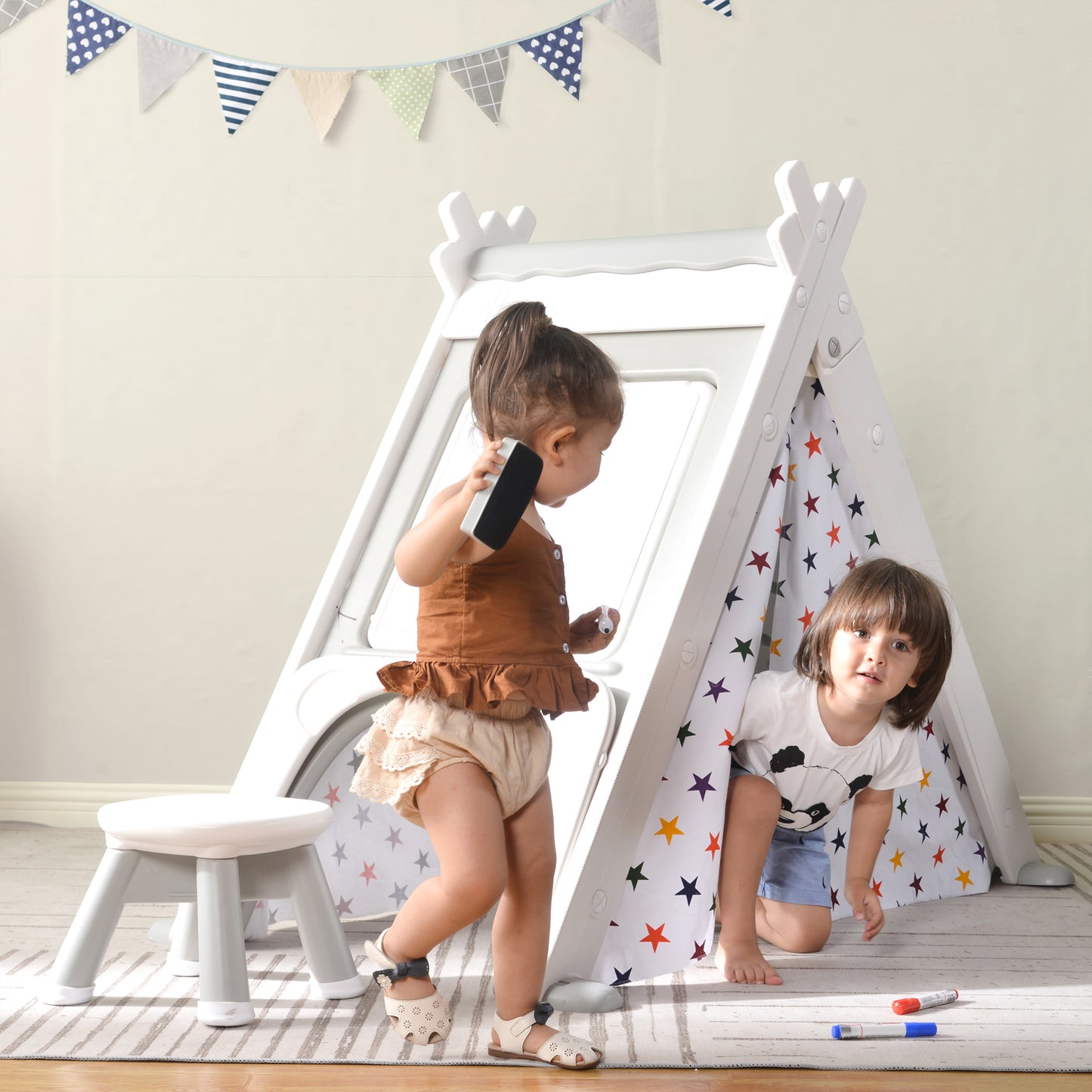 Kids Play Tent - 4 in 1 Teepee Tent with Stool and Climber, Foldable Playhouse Tent for Boys & Girls - Informative, Multi-Functional, and Portable - Enhance Imaginative Play - Available in Various Colors and Sizes - Ideal for Indoor and Outdoor Fun