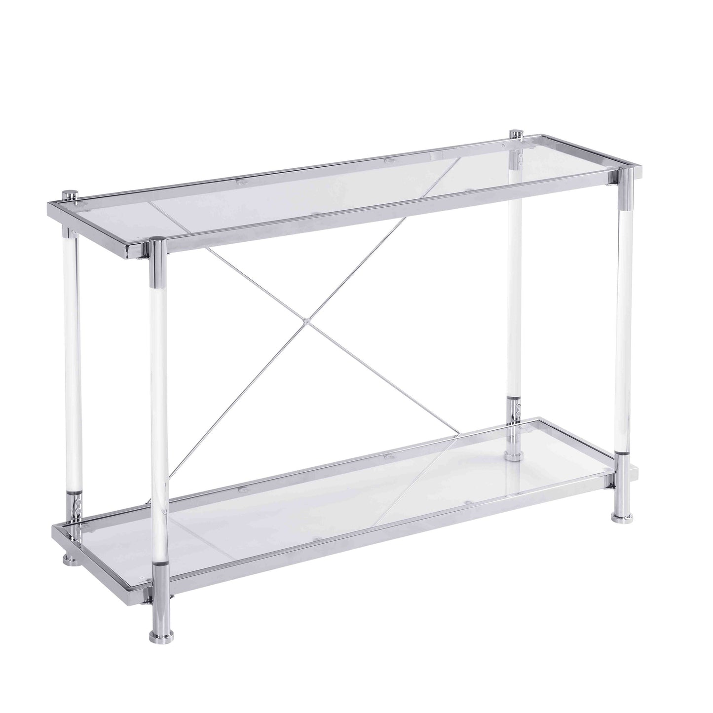 43.31'' Chrome Glass Sofa Table: Acrylic Side Console for Living Room & Bedroom - Elegant and Versatile Furniture Piece with Generous Size