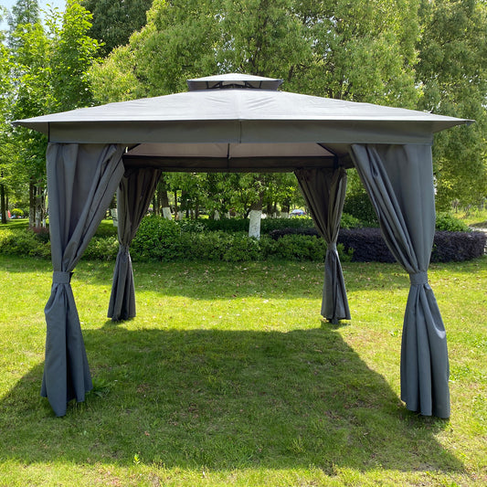 10x10 Ft Outdoor Patio Garden Gazebo Tent, Canopy with Curtains - Gray, Outdoor Shading for Relaxation and Entertainment