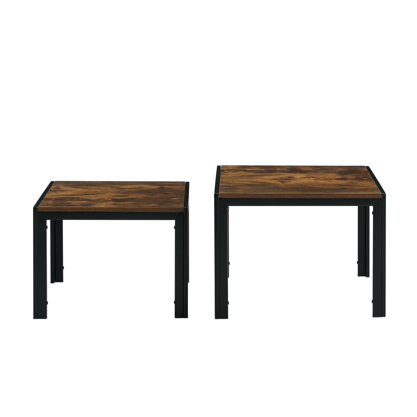 Nesting Coffee Table Set of 2, Square Modern Stacking Table with Wood Finish for Living Room, Rustic Brown - Stylish and Functional Furniture for Versatile Use