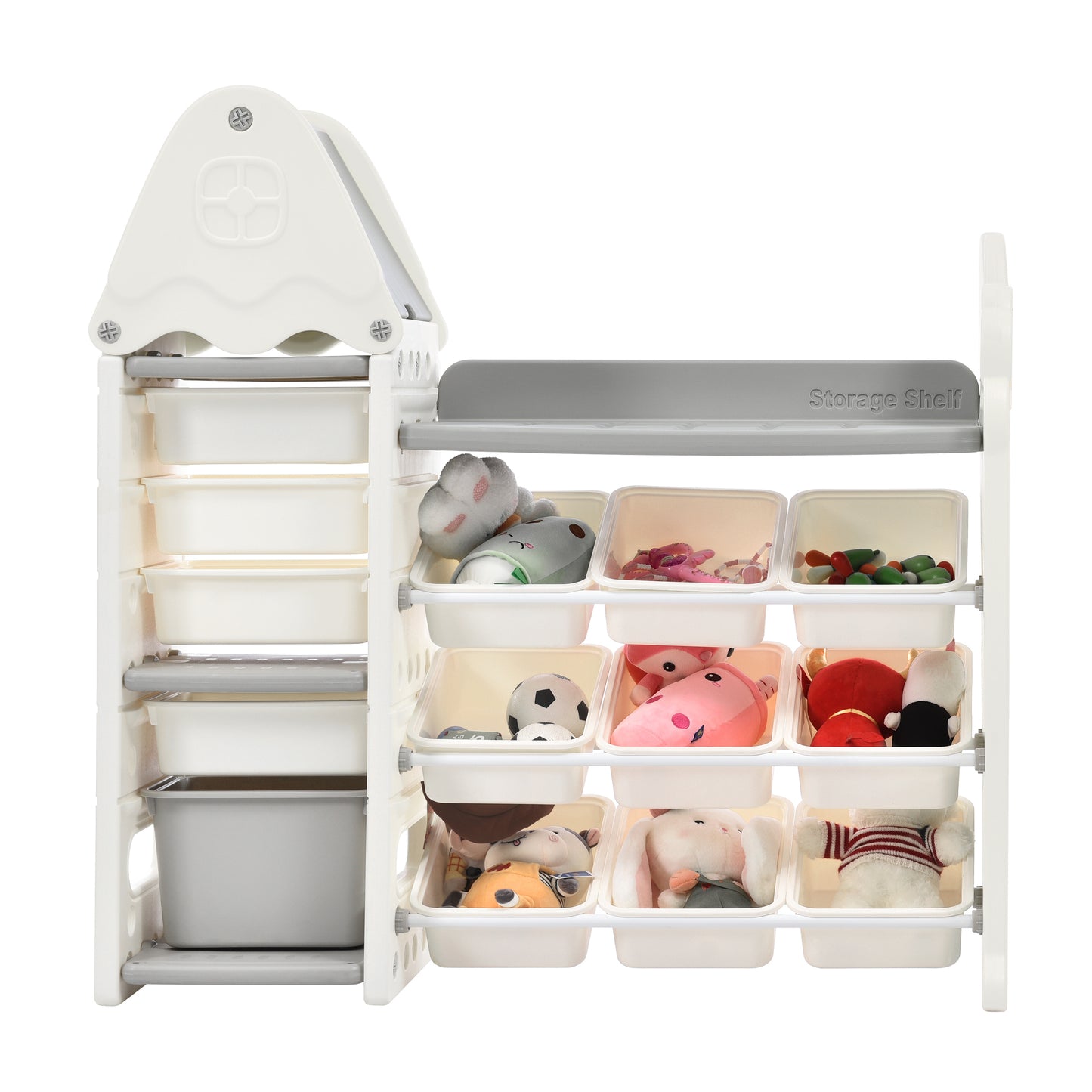"Kids Bookshelf Toy Storage Organizer with 17 Bins and 4 Bookshelves - Multi-functional Nursery Organizer for Kids Furniture Set - Toy Storage Cabinet Unit with HDPE Shelf and Bins"