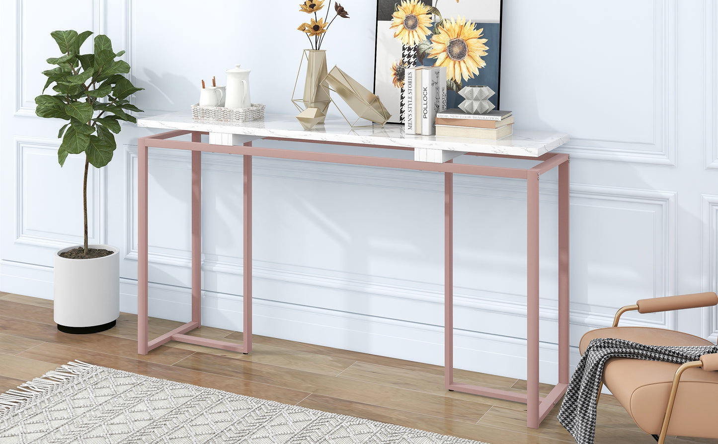 63'' Modern Console Table, Extra Long Entryway Table with Metal Frame for Entryway, Hallway, Living Room, Foyer, Corridor, Office - U_STYLE.