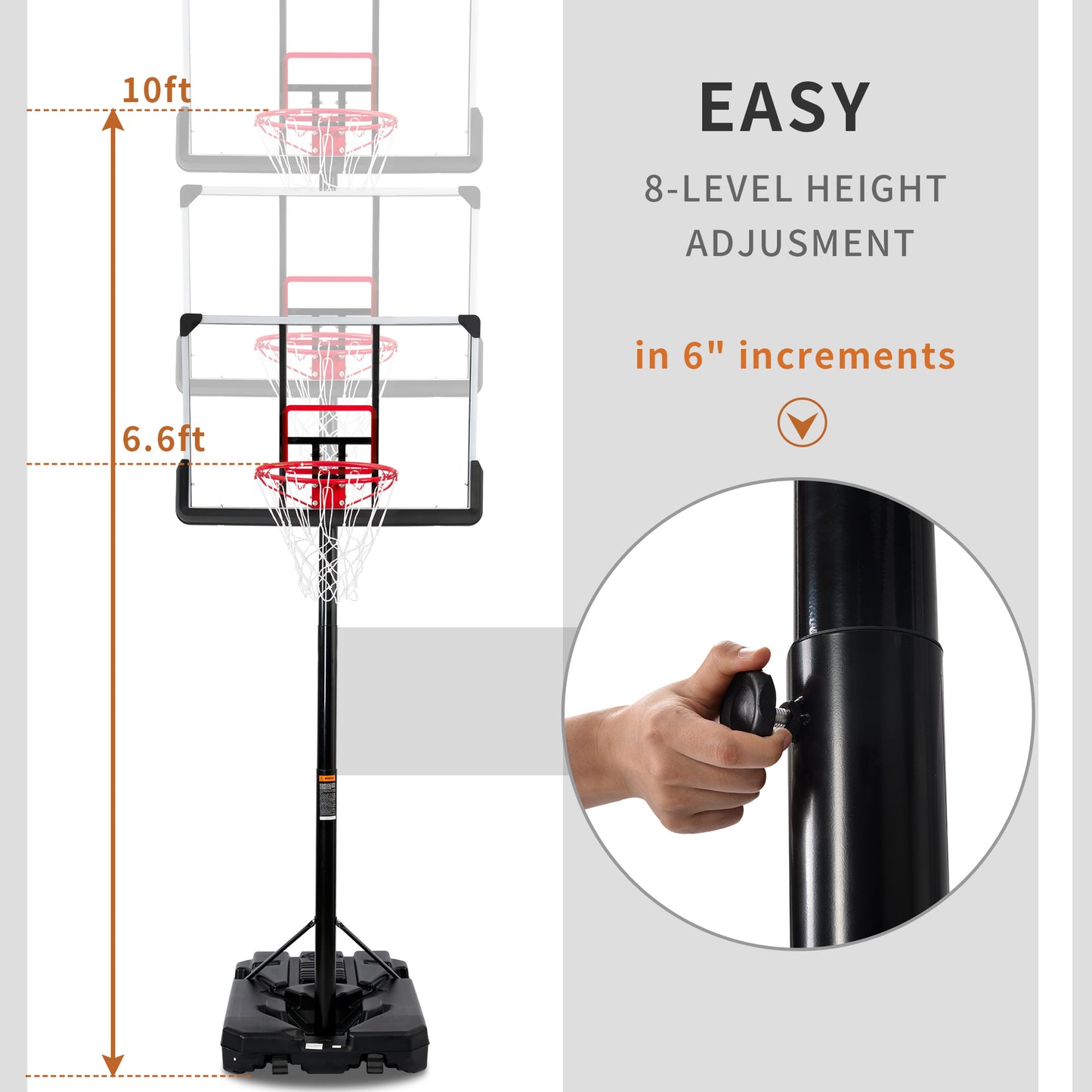 Portable Basketball Hoop & Goal, Outdoor Basketball System | 6.6-10ft Height Adjustment for Youth & Adults | Durable & Adjustable | Weather-resistant | Easy Assembly | Various Colors & Sizes