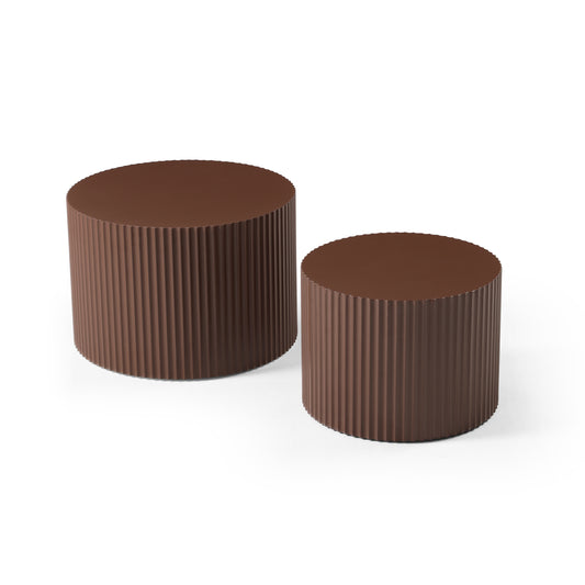 Nesting Table Set of 2, Brown MDF Coffee Table for Living Room/Leisure Area