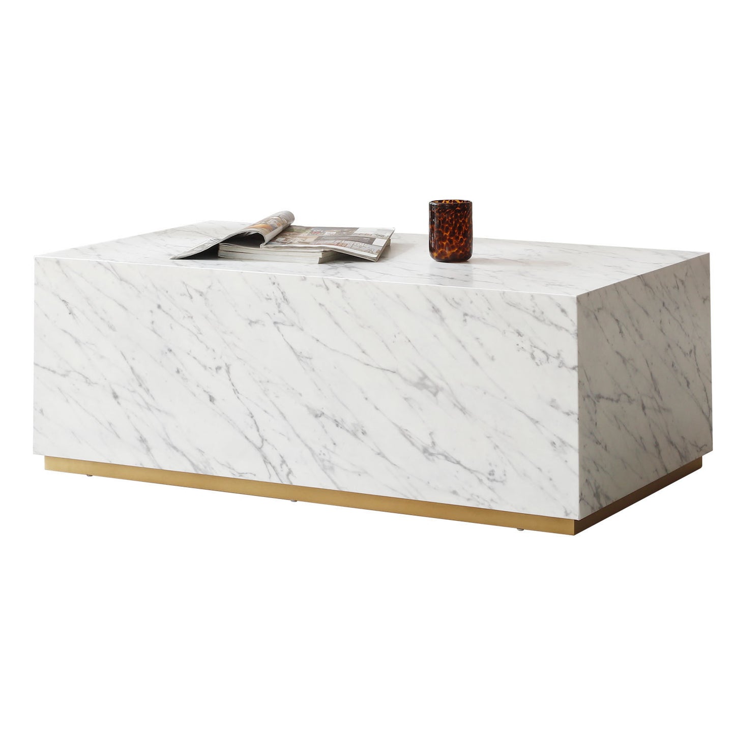 White Marble MDF Coffee Table: Rectangular End Table for Living Room/Waiting Area | 43.31"L X 23.62"W X 15.75"H