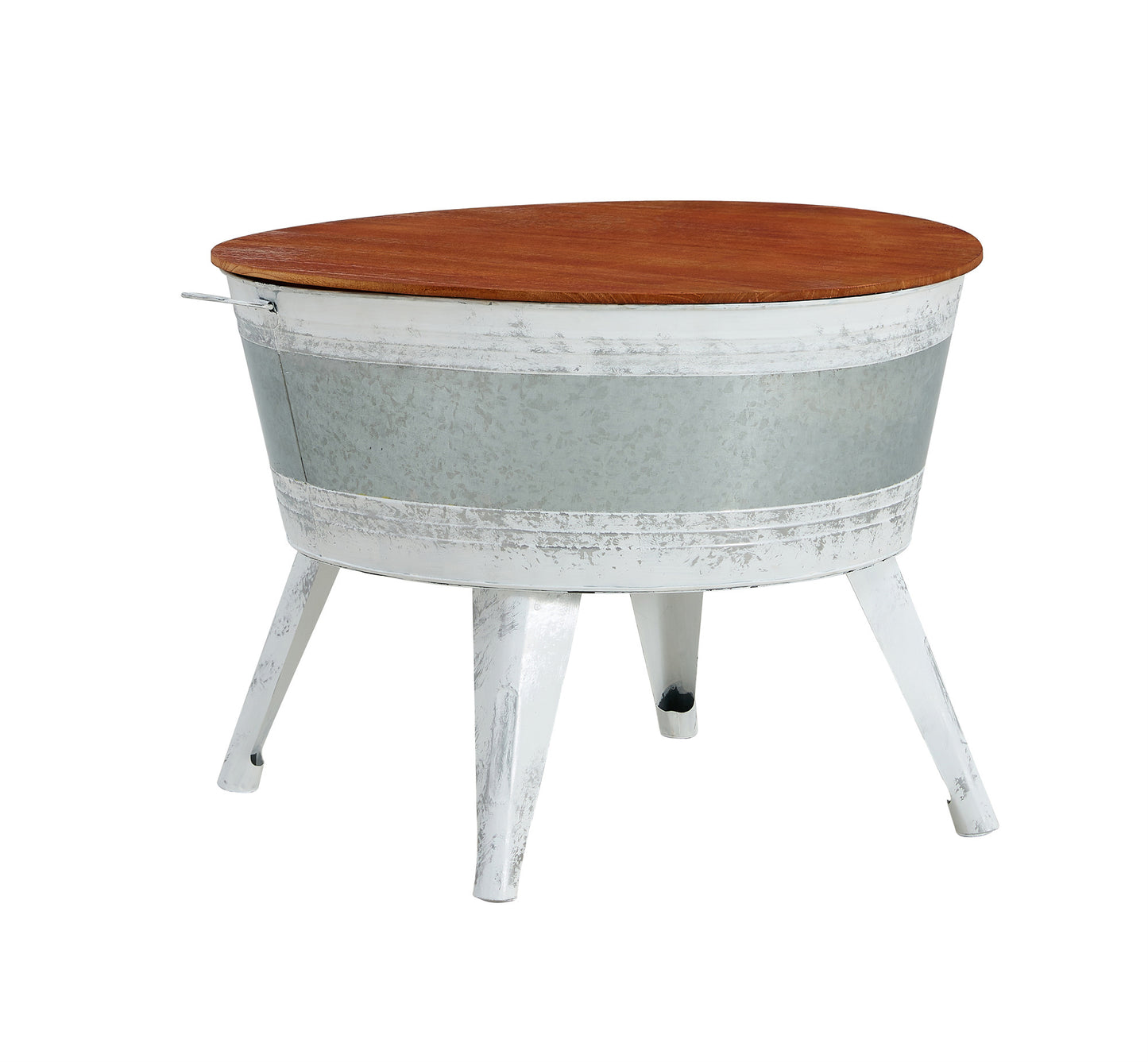 Farmhouse Rustic Distressed Metal Accent Cocktail Table, Wood Top in White - 1PC