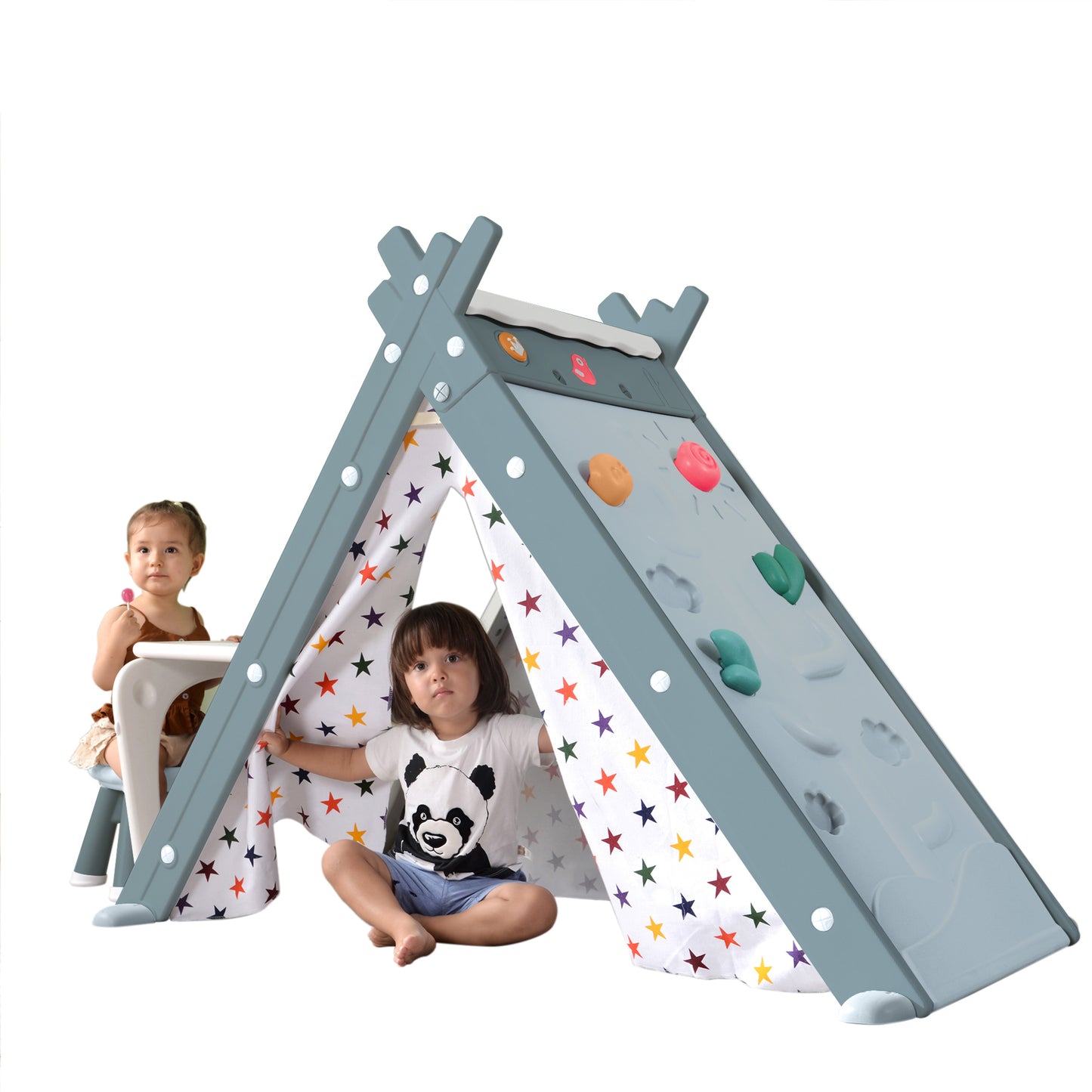 Kids Play Tent - 4-in-1 Teepee Tent with Stool and Climber, Foldable Playhouse Tent for Boys & Girls - Multi-Functional, Portable, and Durable - Enhance Imaginative Play - Suitable for Indoor and Outdoor Use - Available in Various Colors and Sizes