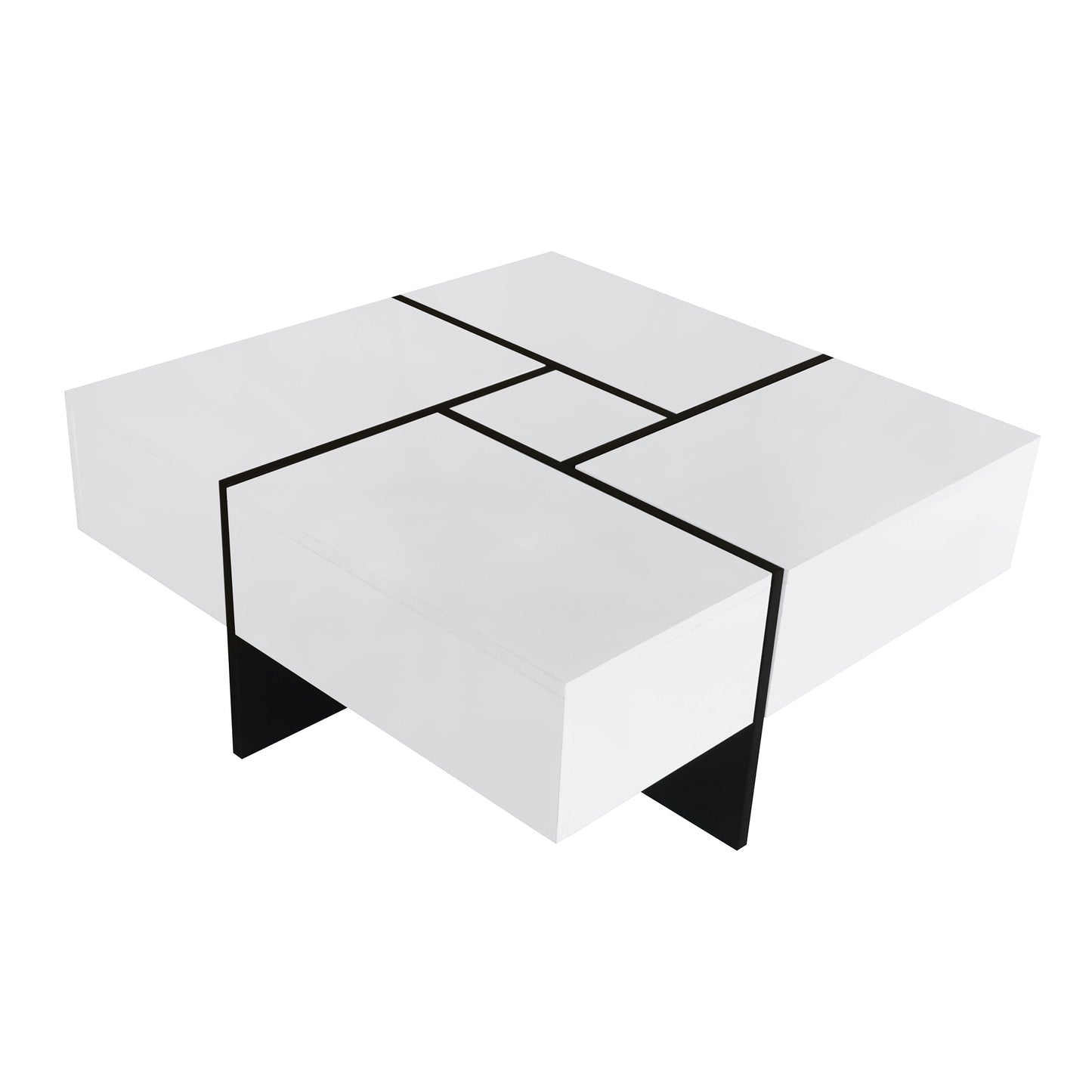 ON-TREND Coffee Table with 4 Hidden Storage Compartments, Extendable Sliding Tabletop, UV High-gloss Design for Living Room, 31.5"x 31.5"