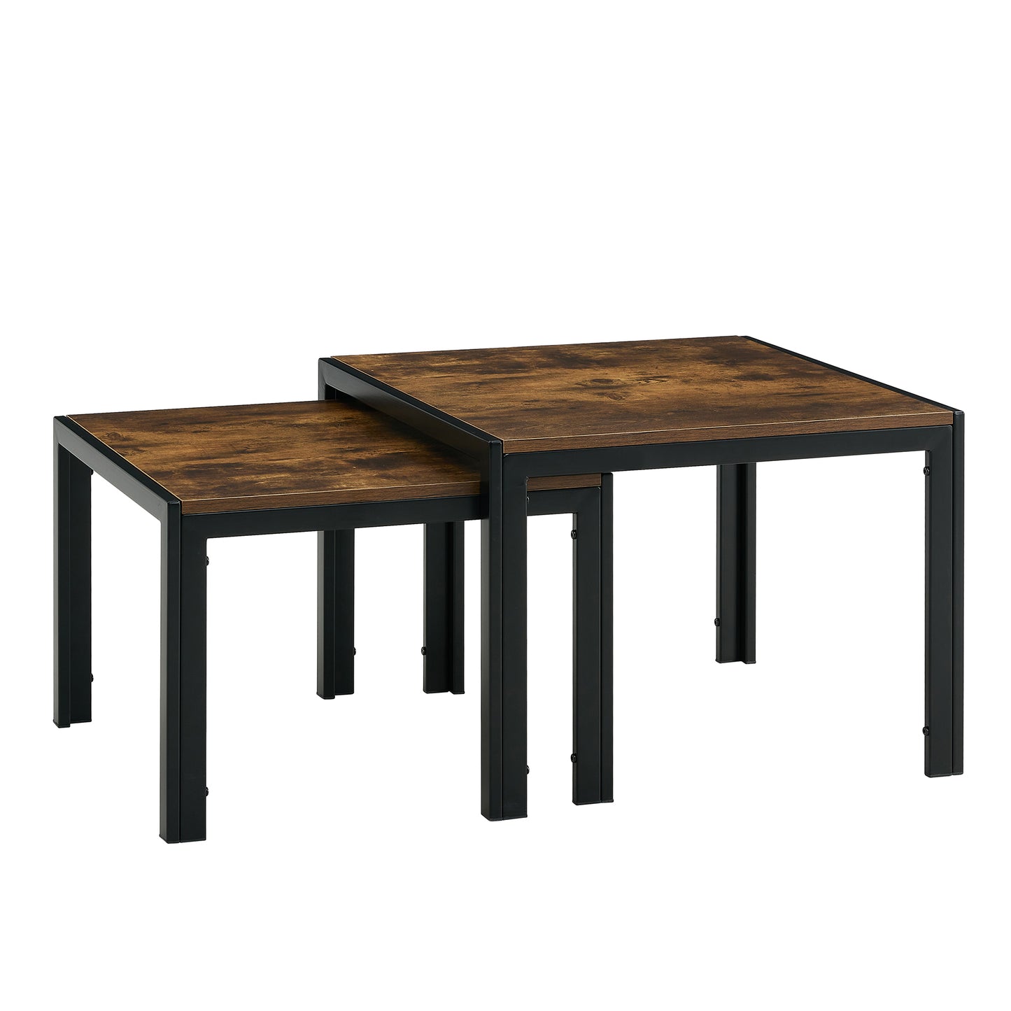 Nesting Coffee Table Set of 2, Square Modern Stacking Table with Wood Finish for Living Room, Rustic Brown - Stylish and Functional Furniture for Versatile Use