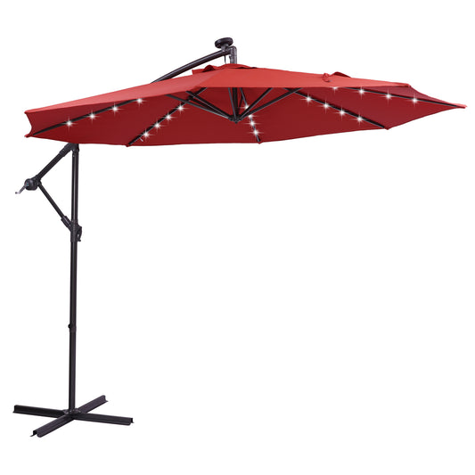 10 FT Solar LED Patio Outdoor Umbrella with 32 LED Lights - Easy Open & Adjustable Cantilever Offset Umbrella (Various Colors)