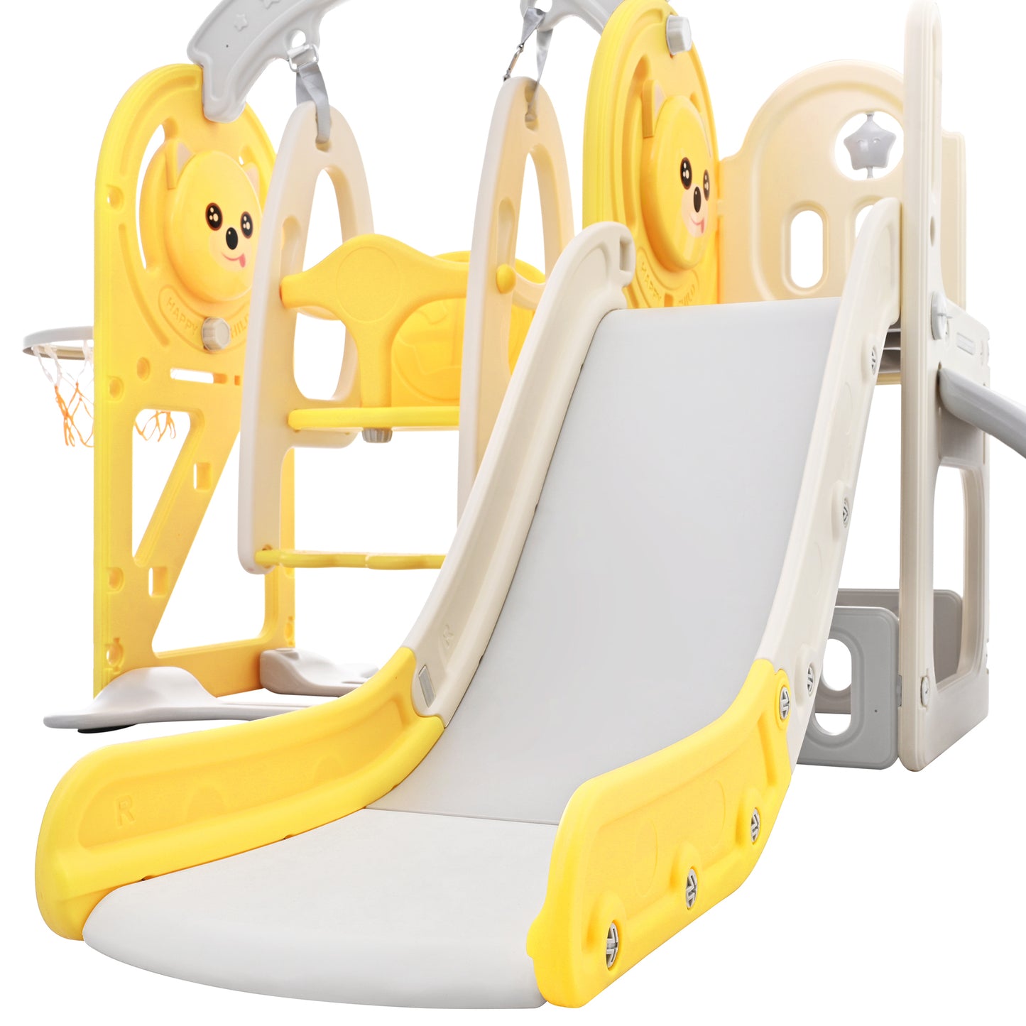 Toddler Slide and Swing Set 5 in 1: Kids Playground Climber Slide Playset with Basketball Hoop. Freestanding Combination for Babies, Indoor & Outdoor.