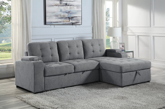 ACME Kabira Sleeper Sectional Sofa w/Storage, Gray Fabric: Comfortable & Functional Seating with Storage Space