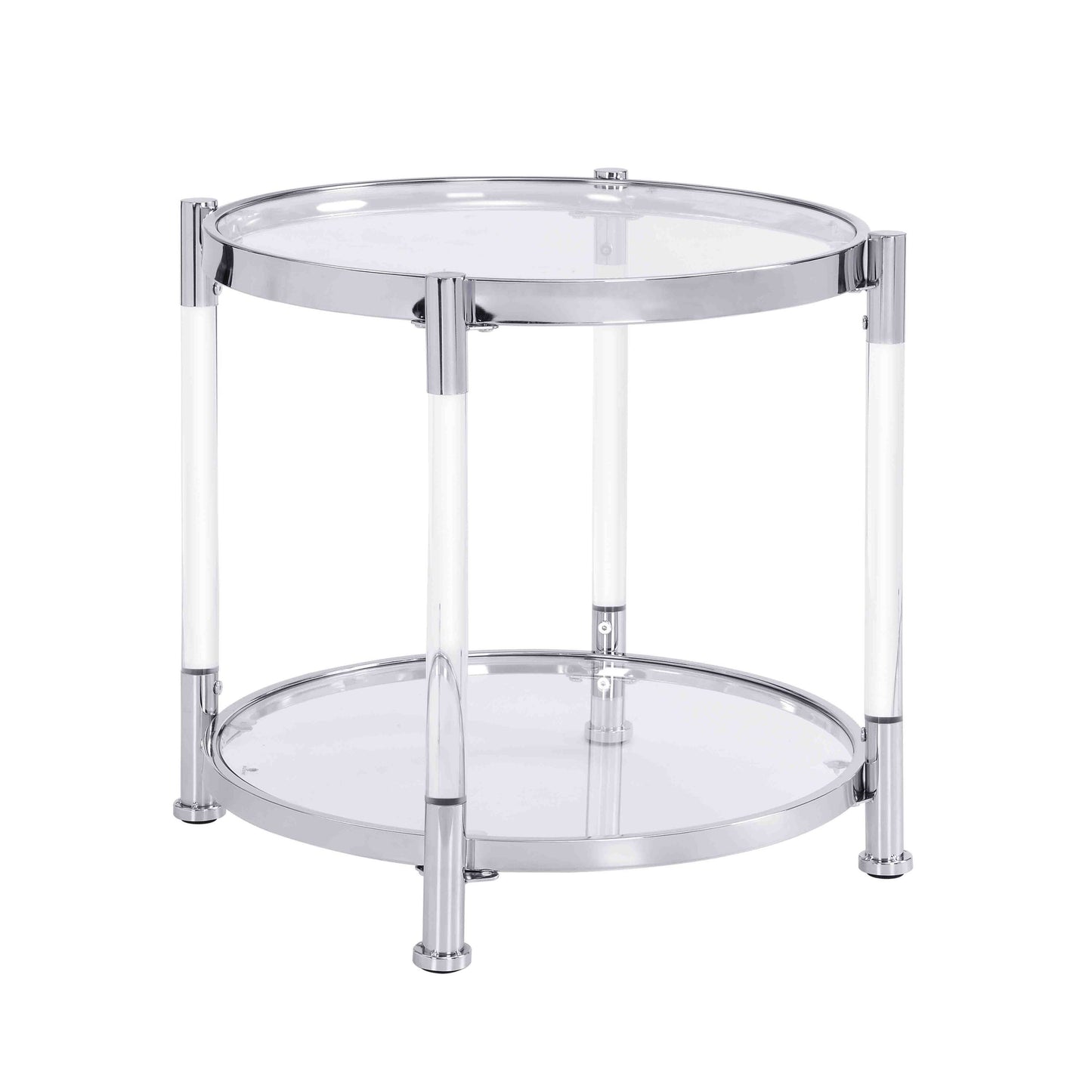 Contemporary Acrylic End Table with Tempered Glass Top, Chrome/Silver for Living Room & Bedroom