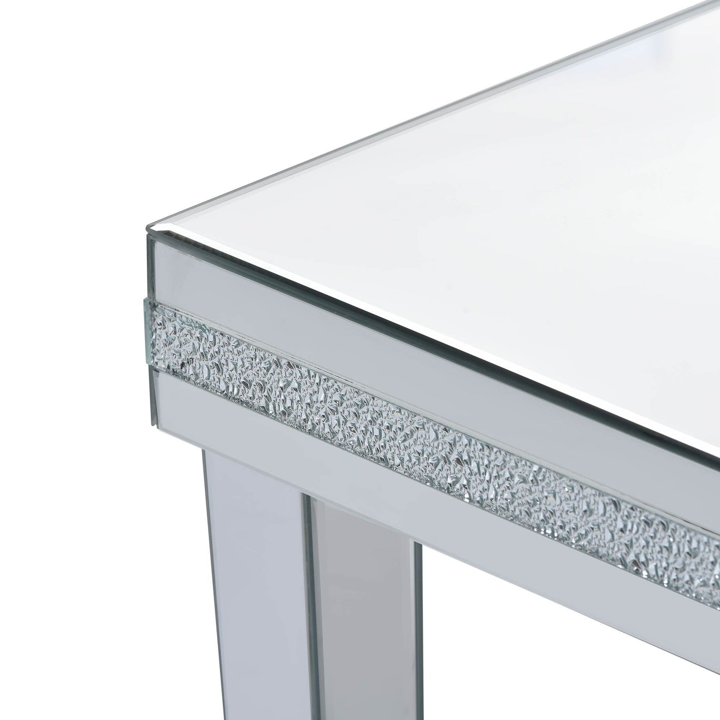 Fashionable Modern Glass Mirrored Side Table, Crystal Design, Adjustable Height Legs, Silver