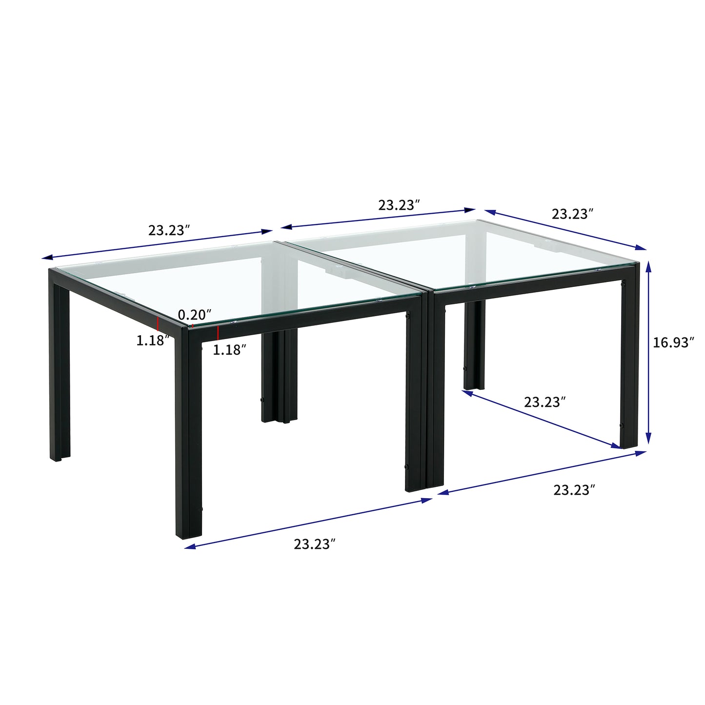 Coffee Table Set of 2, Square Modern Tempered Glass Finish for Living Room, Transparent - Stylish and Versatile Furniture for Contemporary Homes