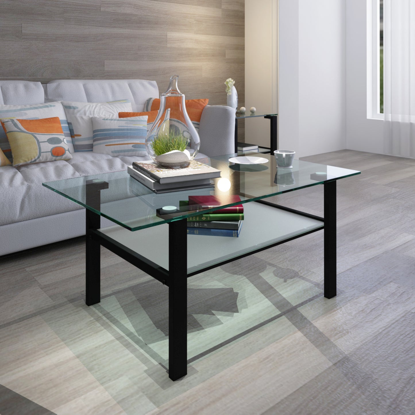 Transparent Glass Black Coffee Table - Modern Simple Living Room Side Center Table - Sleek Design, Versatile Size