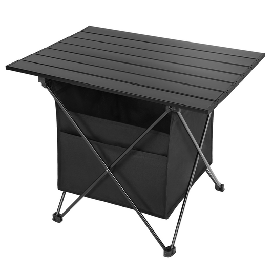 Portable Folding Aluminum Table w/ High-Capacity Storage & Carry Bag for Camping, Travel, Hiking, Fishing, Beach, BBQ - Small, Black