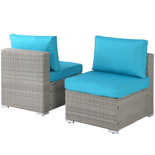 Outdoor Garden Patio Furniture Sectional Sofa Chair with Cushions - 2-Piece PE Rattan Wicker, Cushioned, Weather-Resistant, Elegant Design, Comfortable Seating - Multiple Colors and Sizes Available