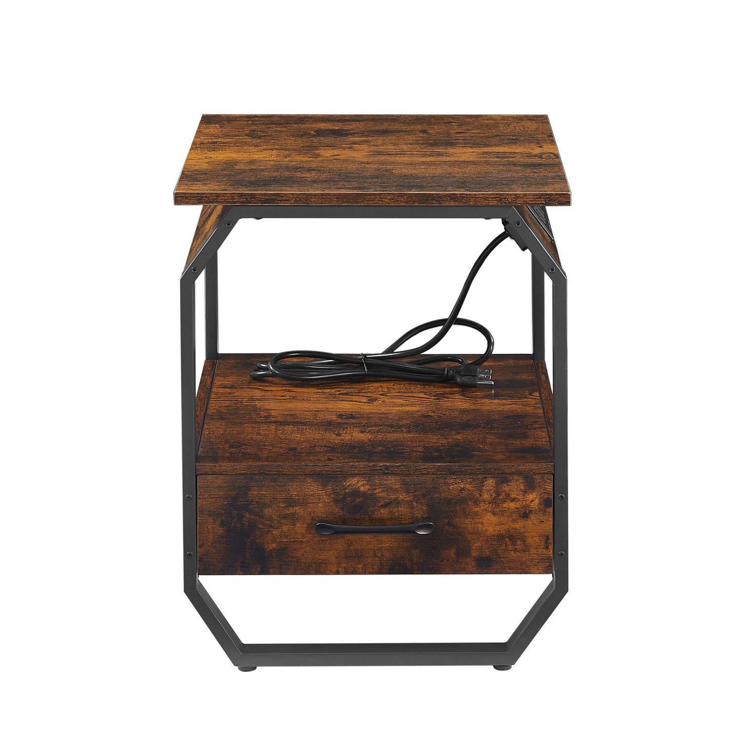 End Table with Charging Station, Drawers & Bedside Functionality for Bedroom - Rustic Brown, 17.3’’W*17.9’’D*21.2’’H