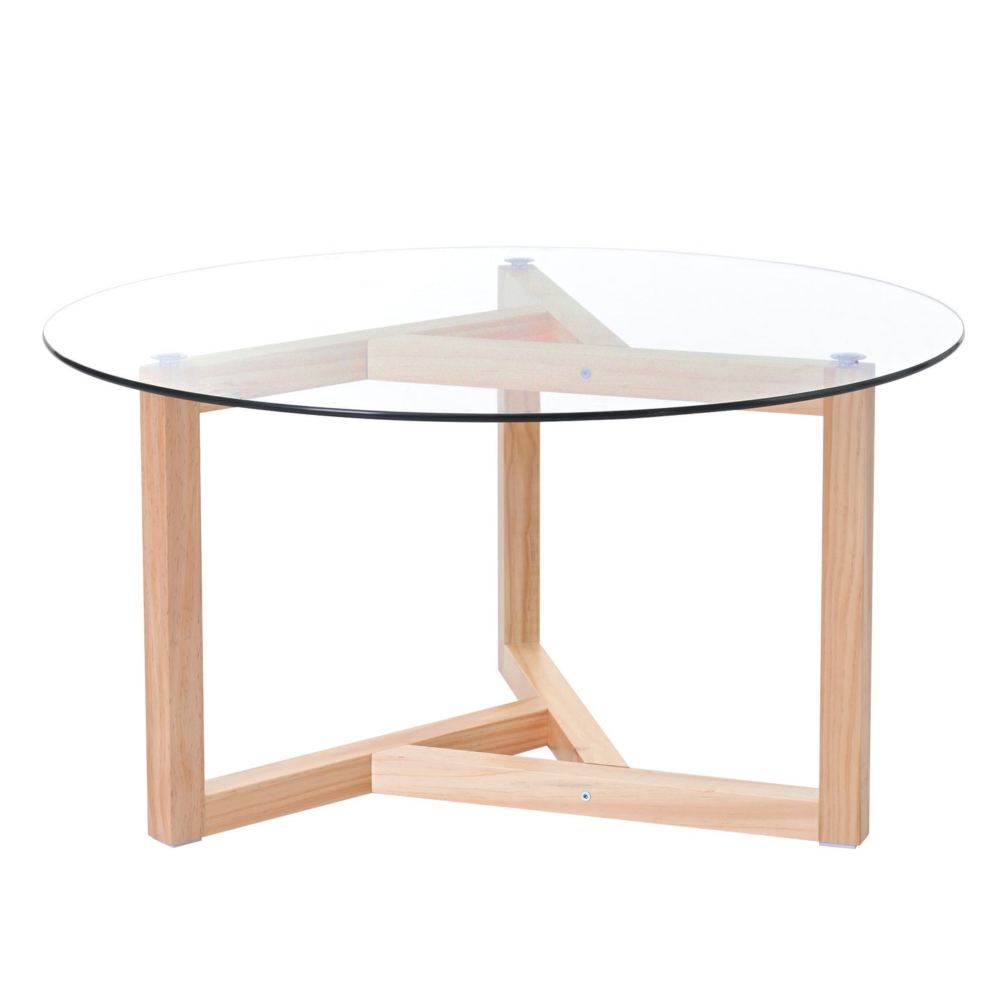 ON-TREND Round Glass Coffee Table with Tempered Glass Top & Sturdy Wood Base, Natural - Modern Cocktail Table, Easy Assembly,  (WF190112AAL)