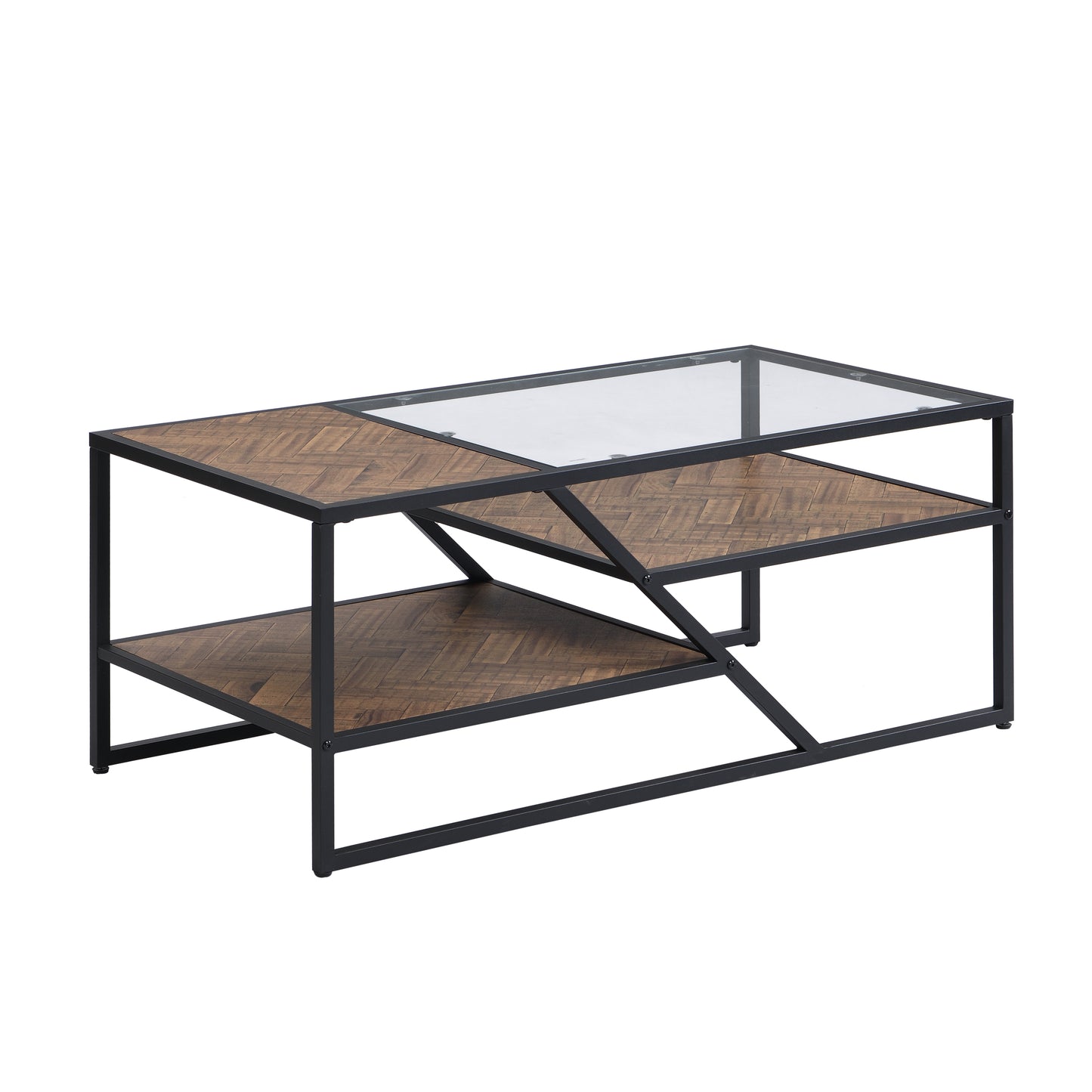 Black Coffee Table with Storage Shelf, Tempered Glass & Metal Frame for Living Room & Bedroom - Stylish, Functional Furniture for Home Décor