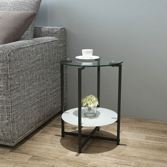 2-Layer Tempered Glass End Table: Round Coffee Table for Bedroom, Living Room, Office - Sleek Design, Sturdy Construction, Easy Assembly - Perfect Accent Furniture for Any Décor - Available in Various Sizes and Colors