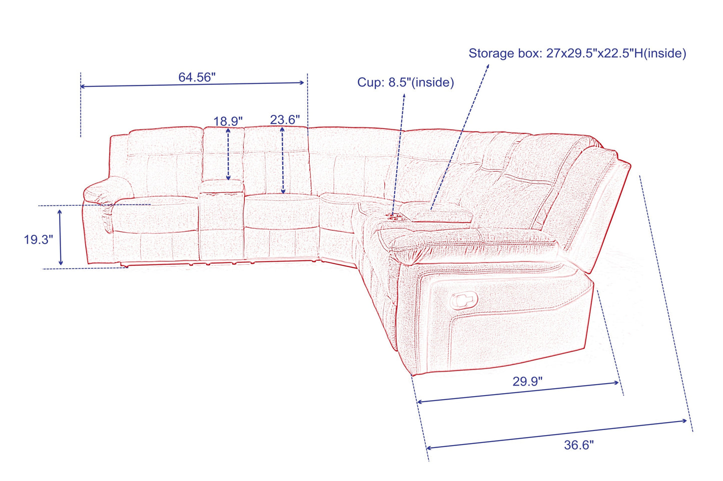 Mannual Motion Sofa in Red Fabric - Adjustable, Comfortable, and Stylish Furniture in Various Sizes (W223S00244, W223S00011)