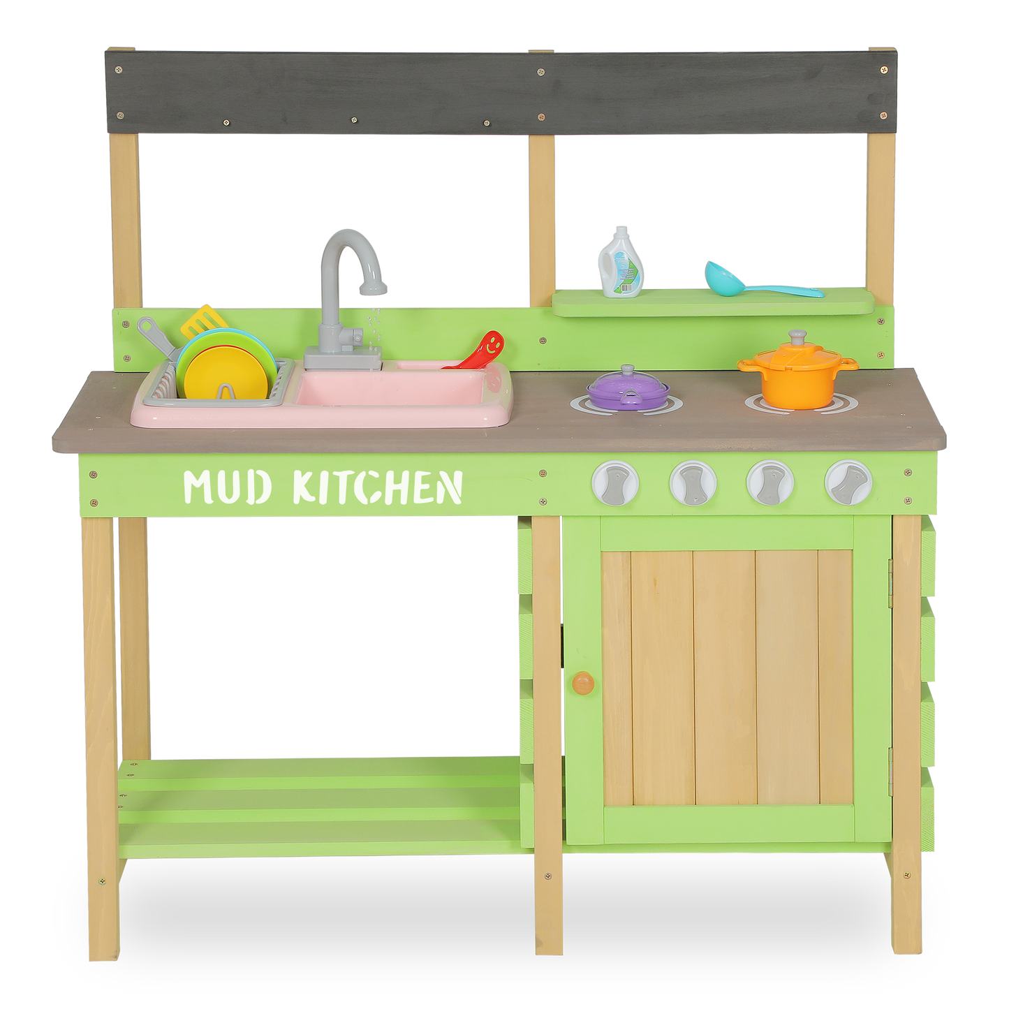 Wooden Kids Kitchen Playset: Indoor/Outdoor Pretend Mud Kitchen Toy for Toddlers - Colorful and Spacious Play Kitchen Set