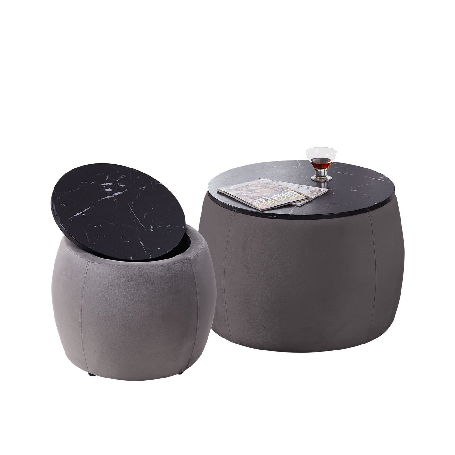 Set of 2 End Table with Storage, Round Accent Side Table for Living Room, Bedroom | Removable Top | φ650*450,φ480*390