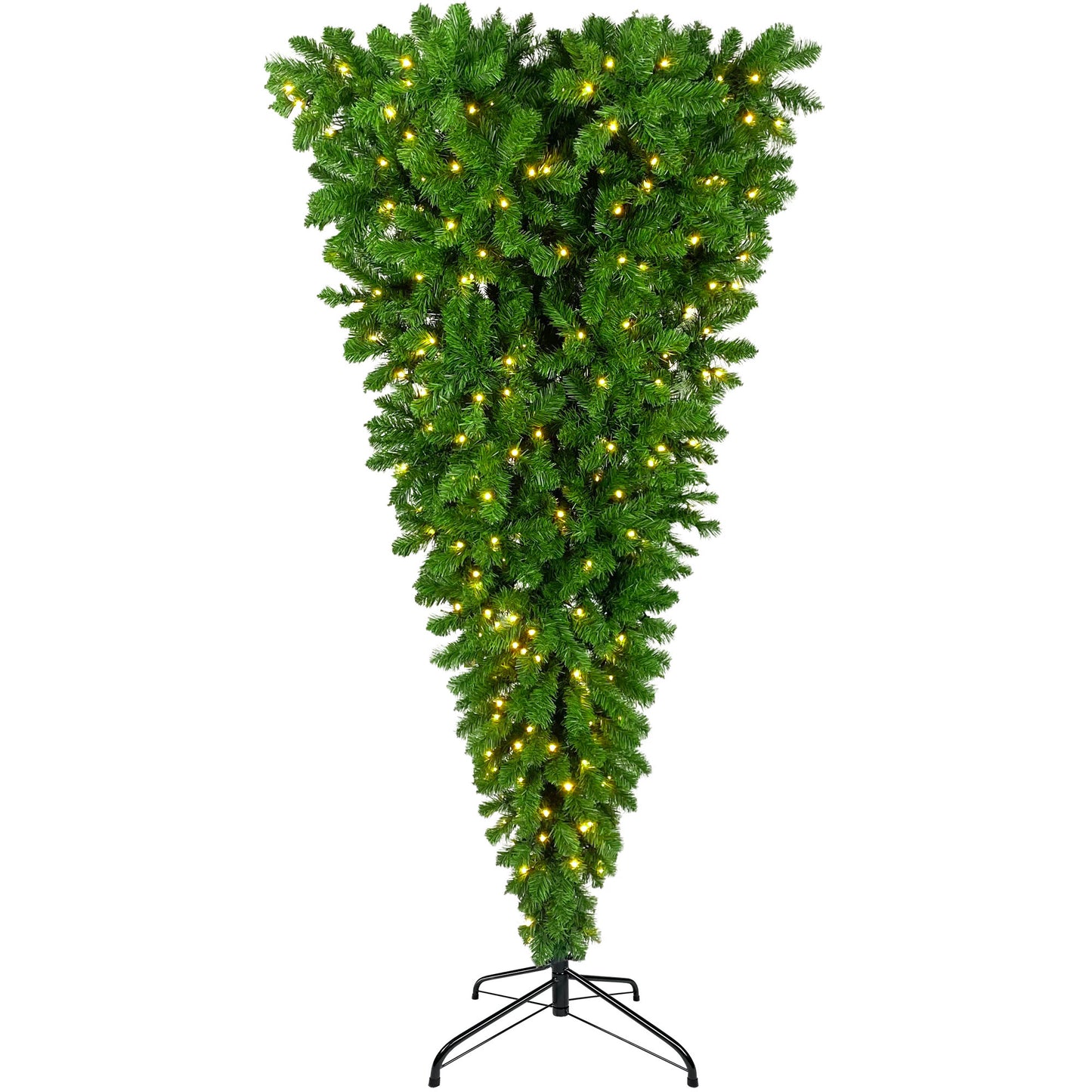 Upside Down Green Christmas Tree, 6ft w/1,000 Lush Branch Tips, 360 LED Lights X-mas - LED Warm White Lights, Reinforced Metal Base & Easy Assembly