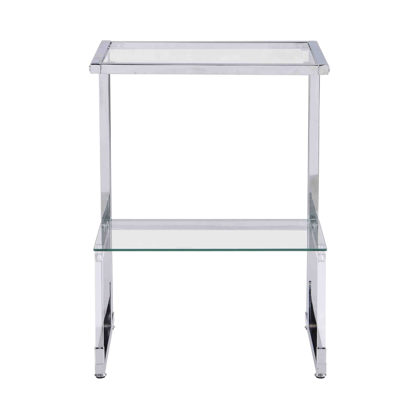 Silver Chrome Side Table, 2-Tier Acrylic Glass End Table for Living Room & Bedroom - Modern Design, Sturdy Construction, Sleek Silver Finish, Space-Saving, Versatile Furniture