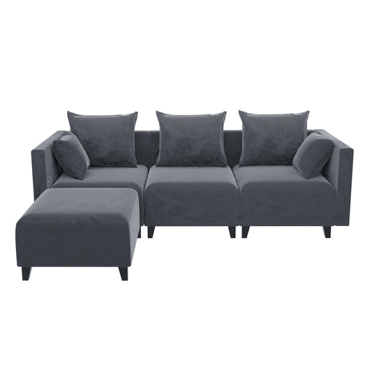 Sectional Sofa: Small L Shape Modular Couch with 6 Pillows for Living Room - Grey