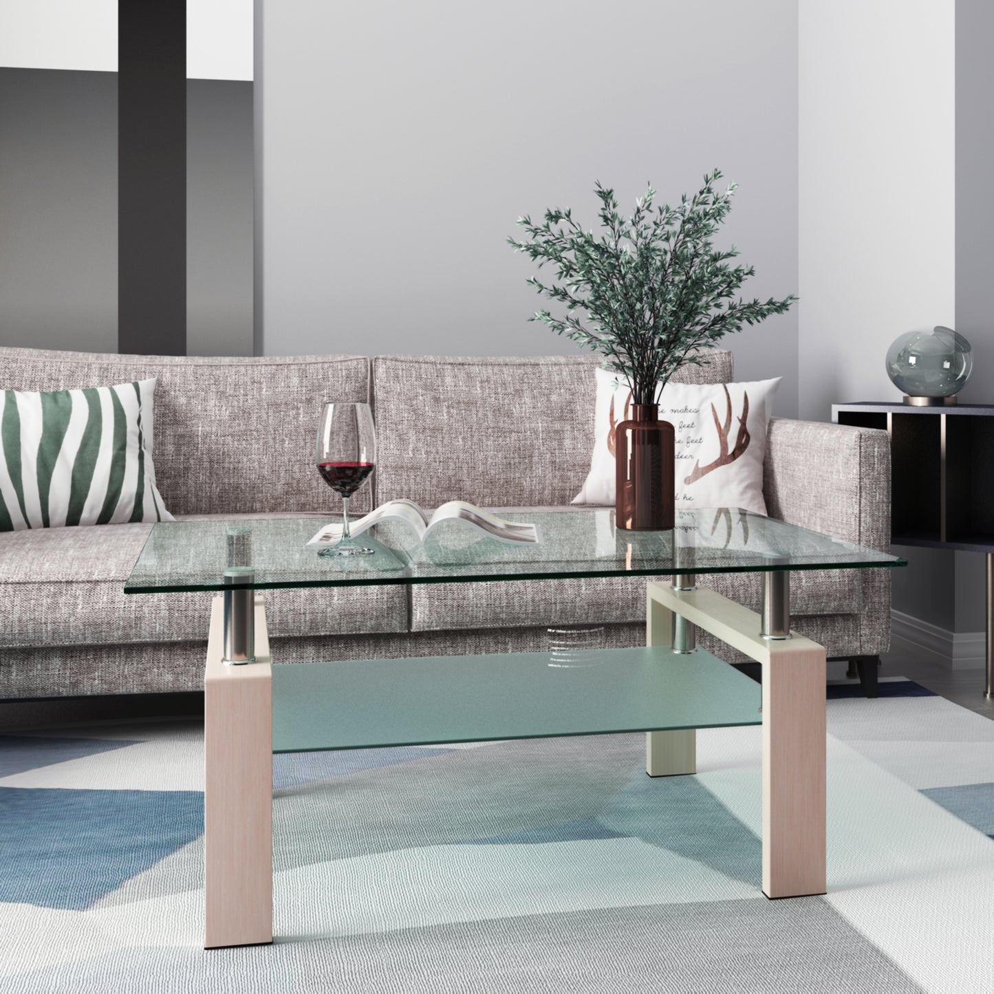 Rectangle Glass Coffee Table - Clear Modern Side Center Tables for Living Room Furniture - Sleek Design, Versatile Size