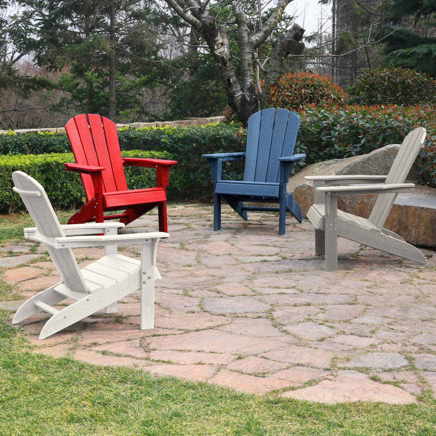 HDPE Adirondack Chair: Sunlight Resistant, Snowstorm Resistant, Outdoor Chair for Patios, Decks, Gardens, Fire Pits, Campfires - White, Ergonomic Comfort, Wide Use (220 characters)