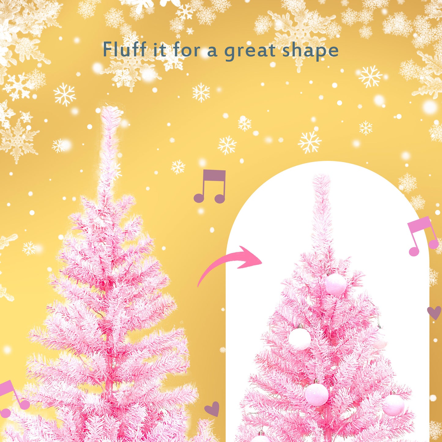 Pre-lit Artificial Christmas 2-Piece Set: 5FT Pink Tree & 6ft Garland - Xmas Decor with Sparkling Lights & Festive Ambience