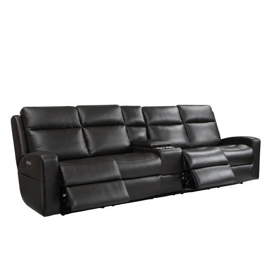 Caleb Triple Power Sofa: Top Grain Leather, Lumbar Support, Adjustable Headrest, Storage Pocket, USB & Type C Charger Port | 4 Seats, All with Power