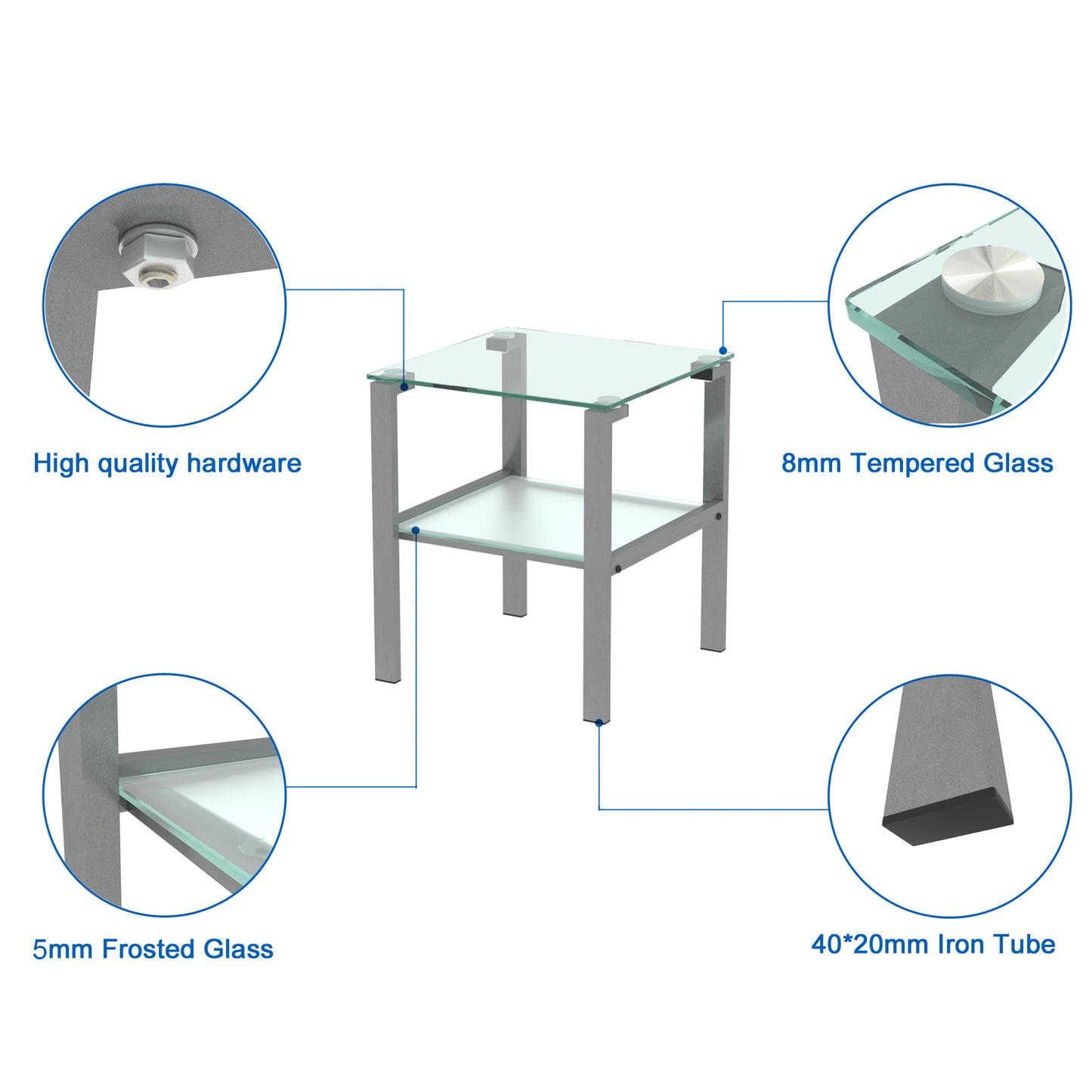 Glass Two Layer Tea Table - Small Round Bedroom Corner & Living Room Side Table - Grey, 220 Letters Max