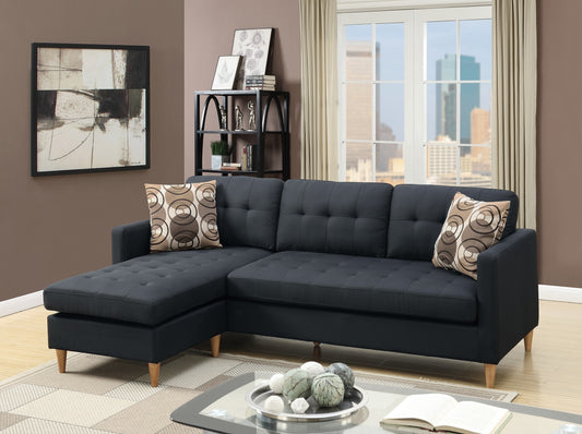 Black Polyfiber Sectional Sofa Living Room Furniture with Reversible Chaise, Pillows, Tufted Back, and Modular Design