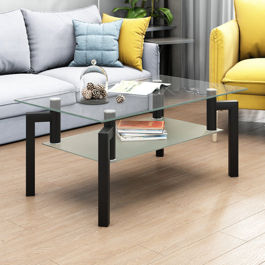 Rectangle Black Glass Coffee Table, Clear Coffee Table, Modern Side Center Tables for Living Room, Living Room Furniture