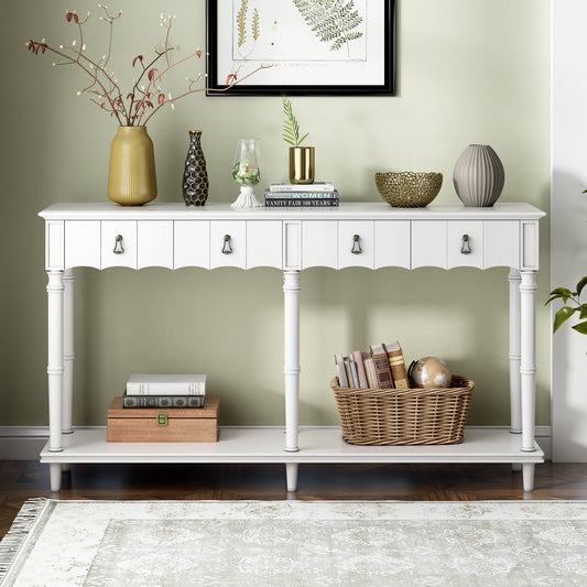 U-Style Console Table with 4 Front-Facing Storage Drawers and 1 Shelf – Ideal for Hallway, Living Room, or Bedroom – Classic Design with Ample Storage Space – Available in Various Colors and Sizes