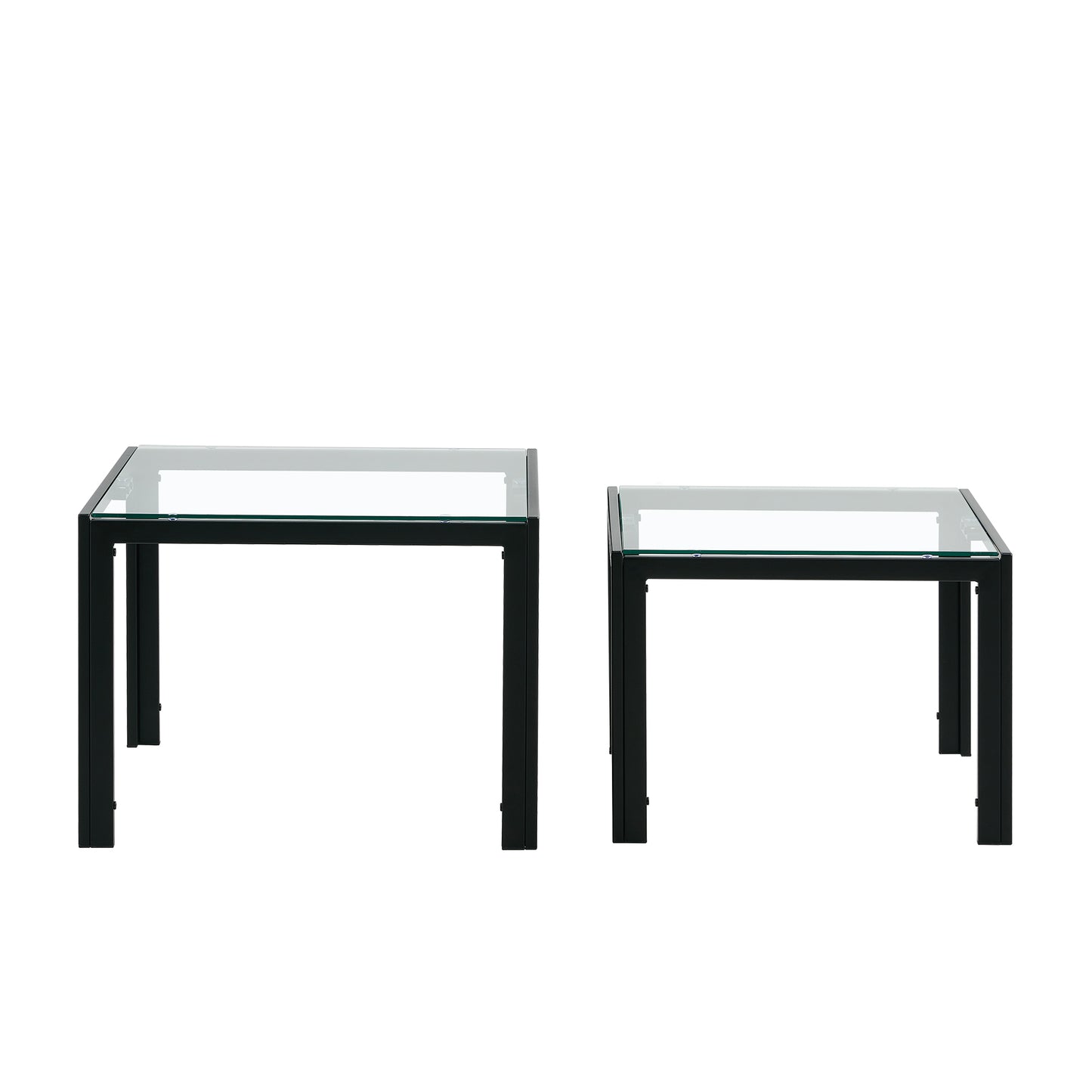 Nesting Coffee Table Set of 2, Square Modern Stacking Table with Tempered Glass Finish for Living Room, Transparent - Sleek and Space-Saving Furniture with Contemporary Design.